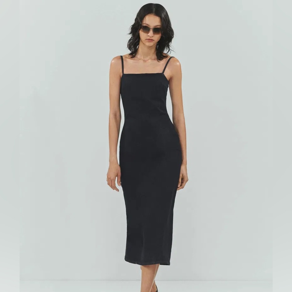 MANGO Strappy Denim Midi Dress